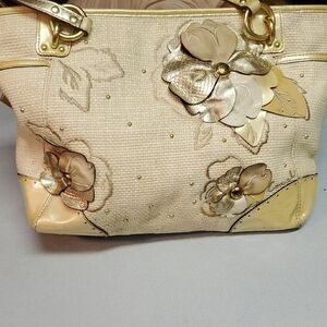 Coach Cream and Gold Floral Shoulder Bag